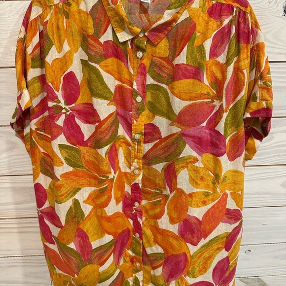Time and Tru Orange Yellow Short Sleeve Notched Collar Shirt - Picture 4 of 8
